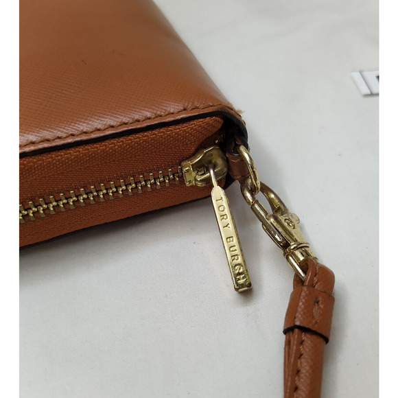 Tory Burch Camel Tan Leather Zip Around Credit Card Wristlet Wallet - Picture 8 of 16